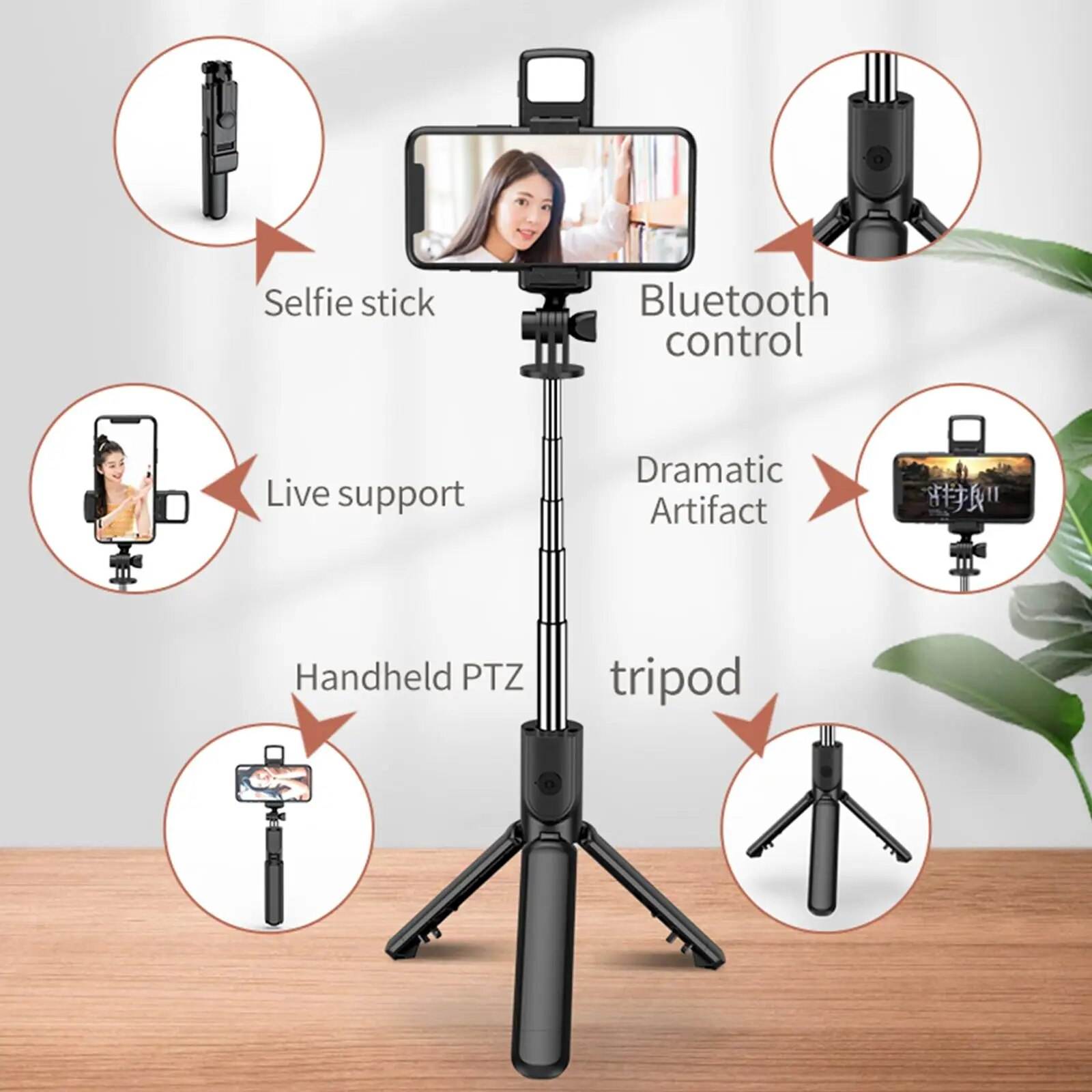Wireless Selfie Stick Tripod Foldable Bracket Blue-tooth Remote Control Outdoor Anti-Shake Stabilizer for Cellphone Vlogging